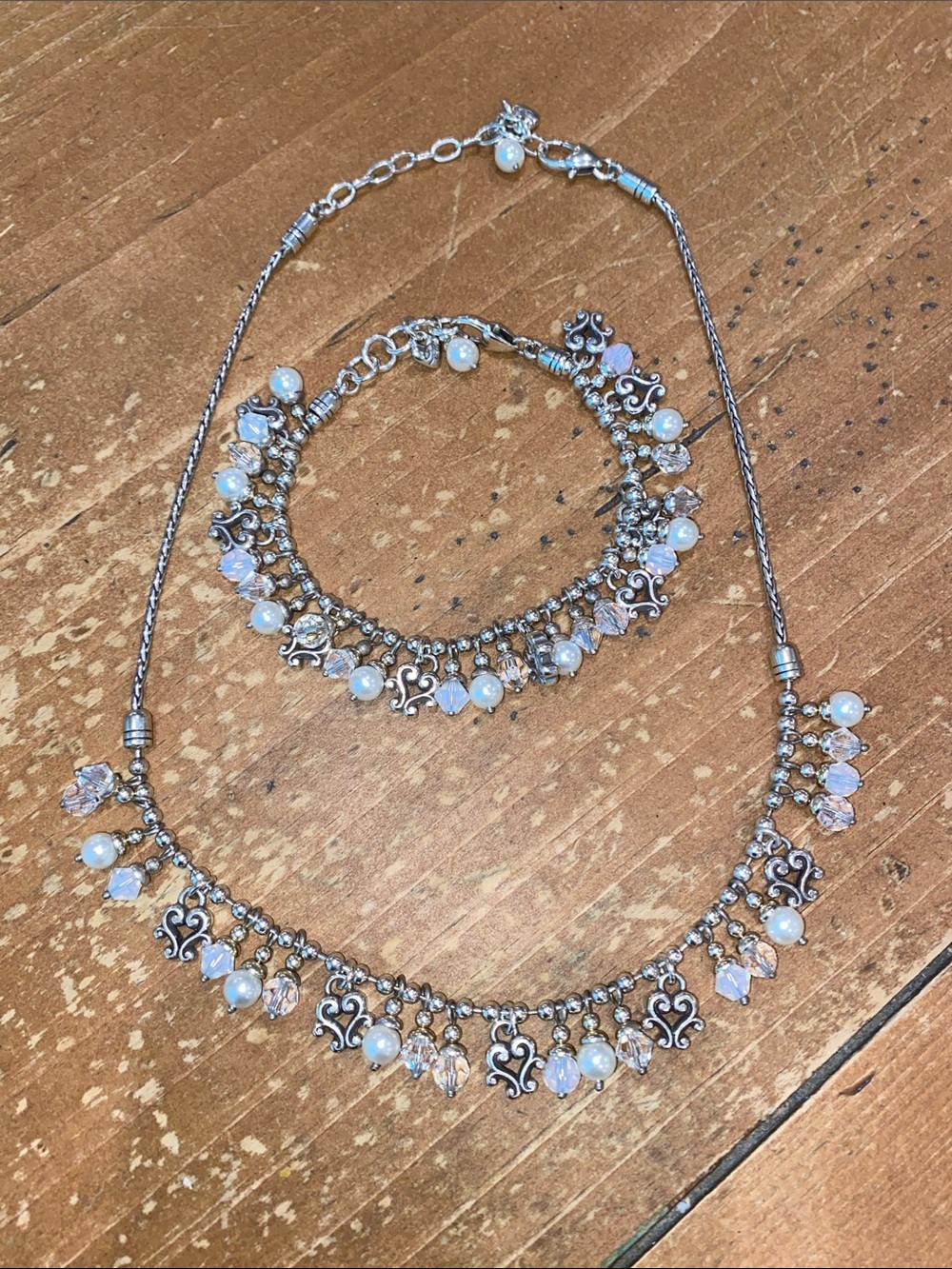 Brighton Cannes Silver Pearl & Crystal Necklace and Bracelet Set